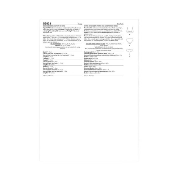 Simplicity Pattern S9833 Monowire Quarter-Cup Bra Full Panty Thong All Sizes New - Picture 2 of 7